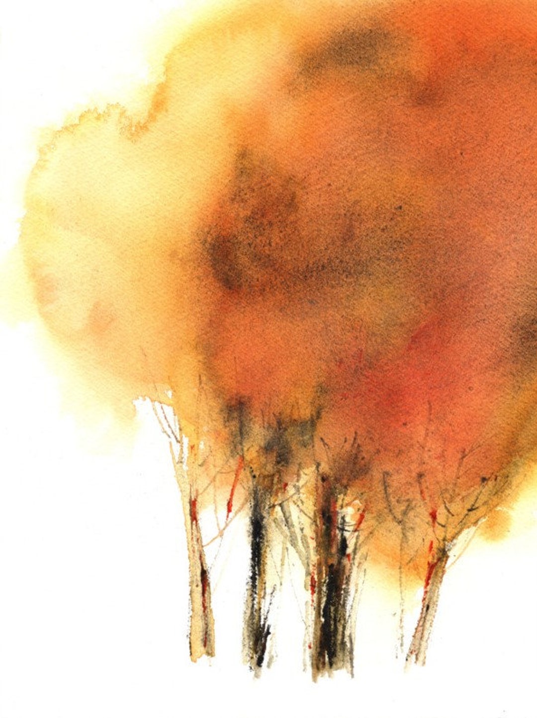 Fall Trees Watercolor Print Abstract Autumn Forest Wall Art Fall Colors ...