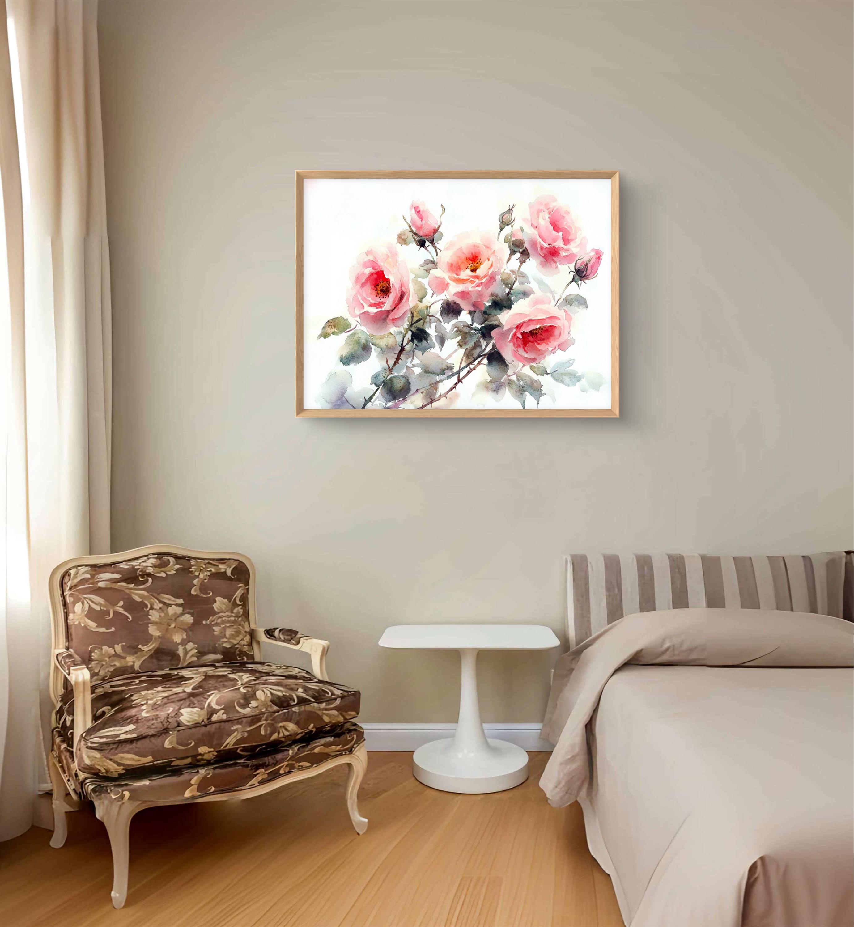 Pink Roses Art Print Floral Watercolor Style Wall Decor - Etsy
