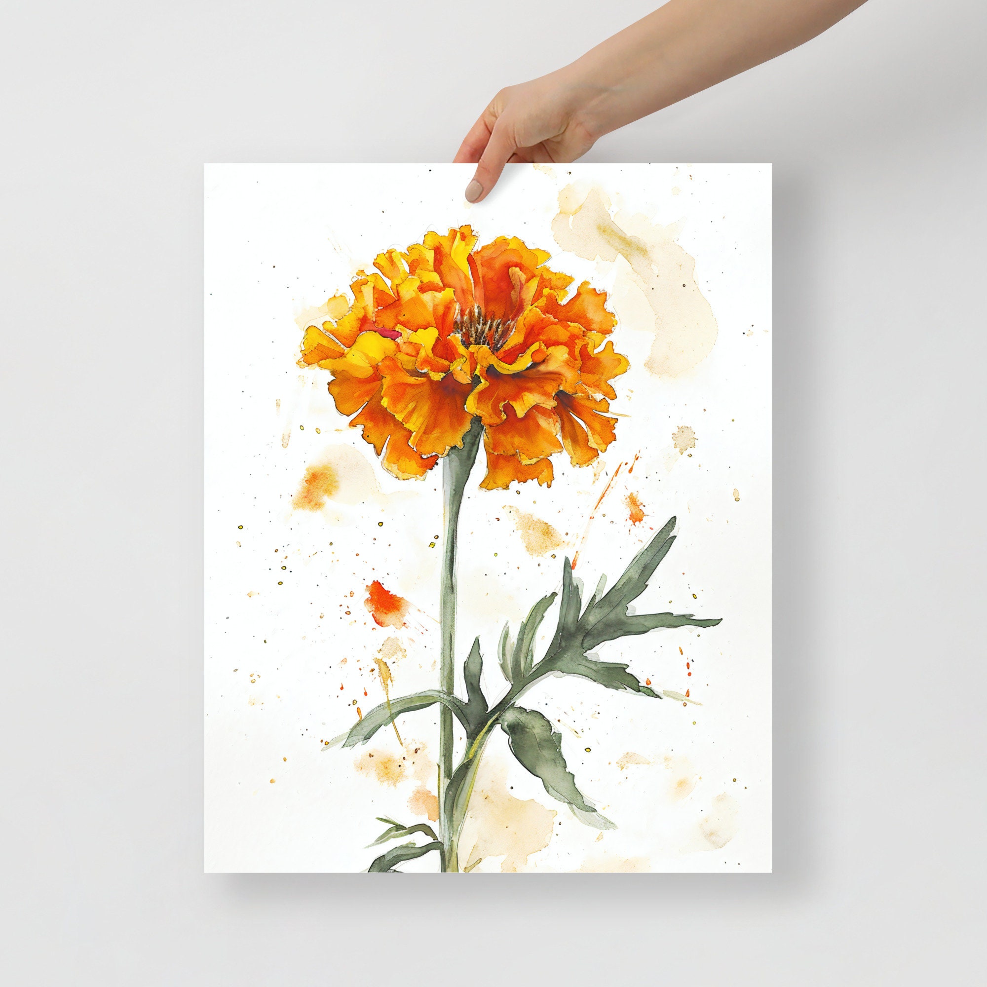 油絵アート（orange flower） Digital Orange Marigold Flower Set of 4 Art Print