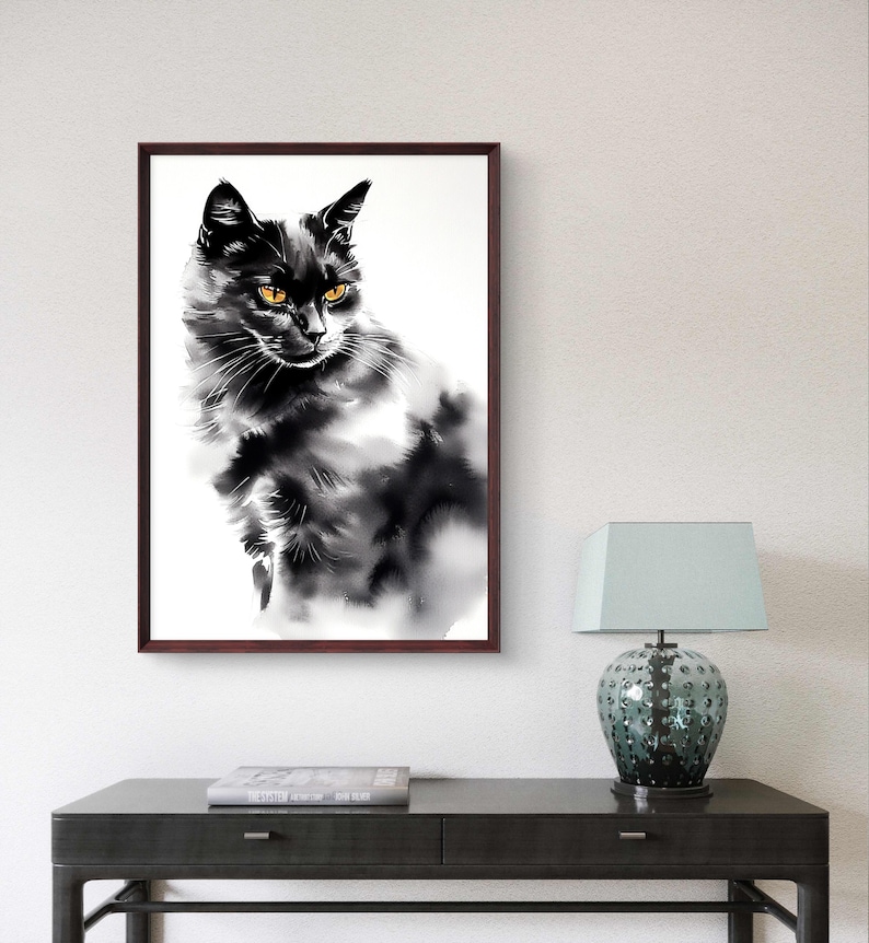 Black Cat Art Print Black and White Wal Decor Cat Lover's Gift - Etsy