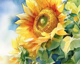 Lámina artística de girasoles, arte floral botánico para pared, estilo acuarela, decoración rústica.