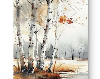 Birch Forest Art Print Colorado Aspen Trees Winter Landscape Watercolor Style Wall Decor