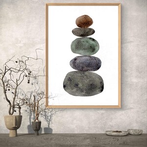 Stacked Stones Painting Watercolor Art Print Zen Wall Art Yoga Room ...