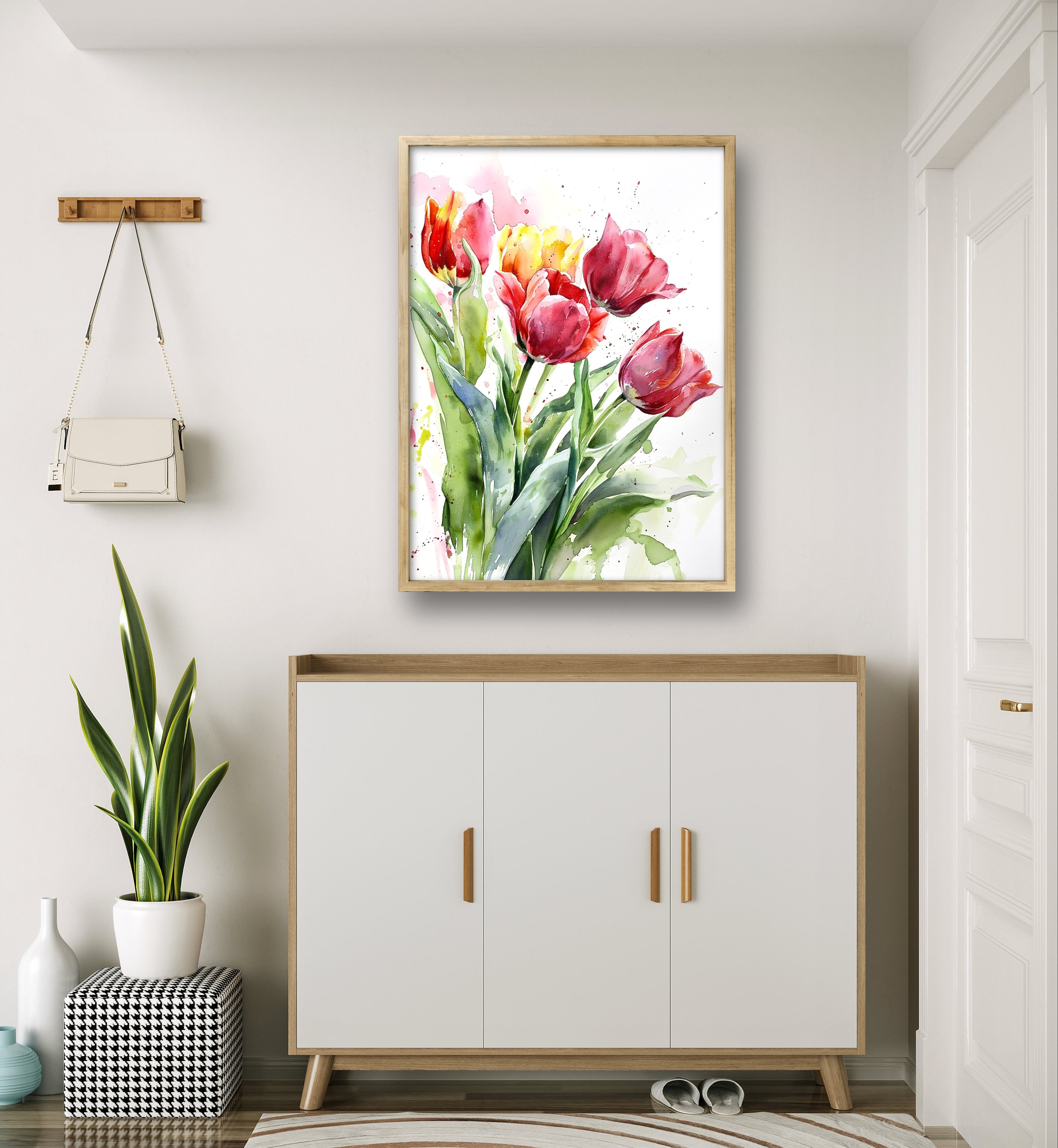 Tulip Art Print Spring Wall Art Red Tulips Watercolor Style Poster ...