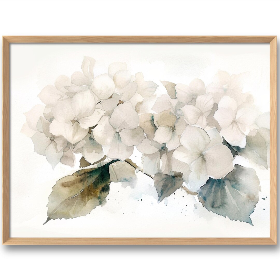 White Hydrangea Print Garden Flowers Wall Art Floral Decor Botanical ...