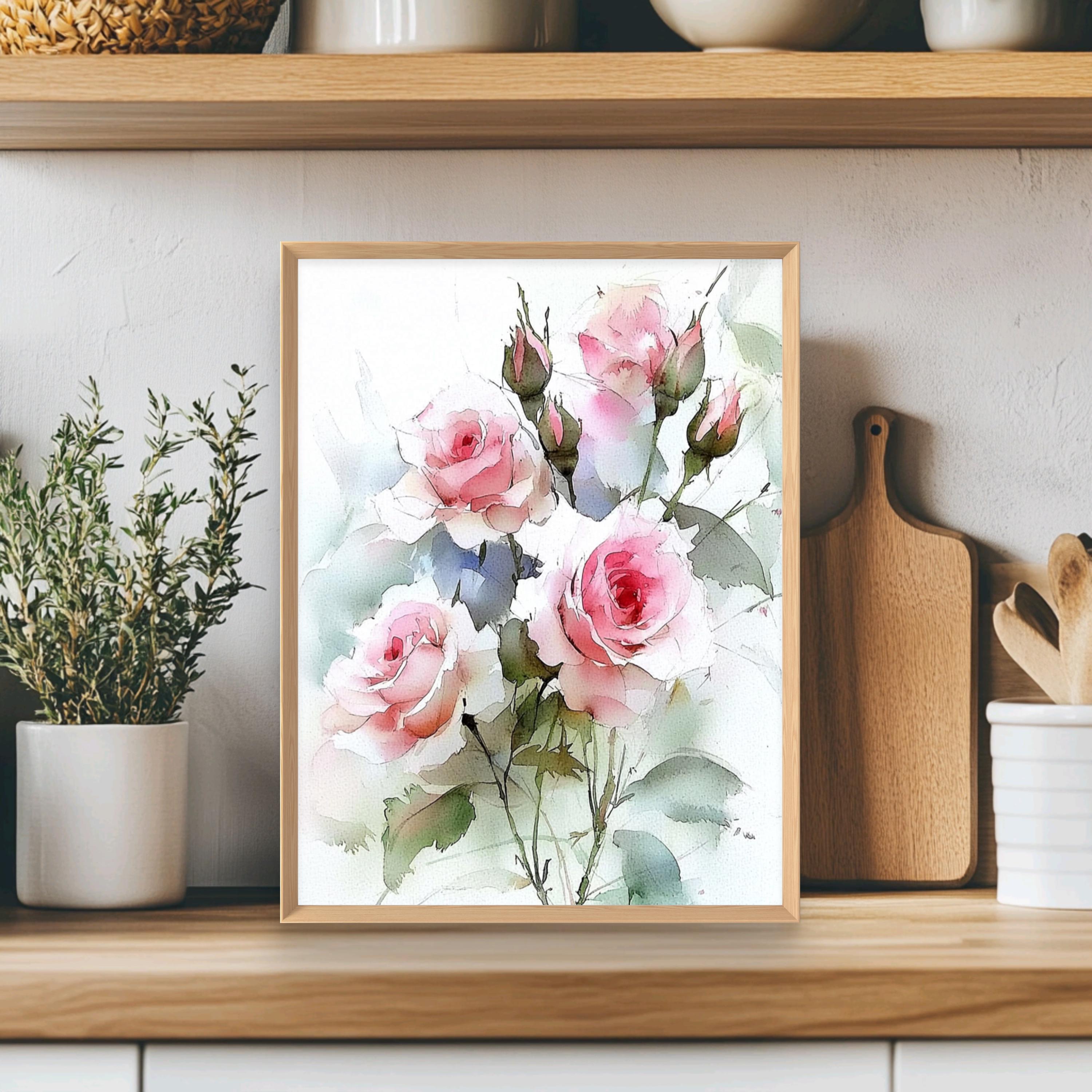 Pink Roses Art Print Romantic Floral Watercolor Style Wall Decor - Etsy