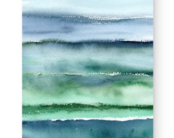 Impresión artística de acuarela oceánica, paisaje costero abstracto, decoración de pared a partir de una pintura original