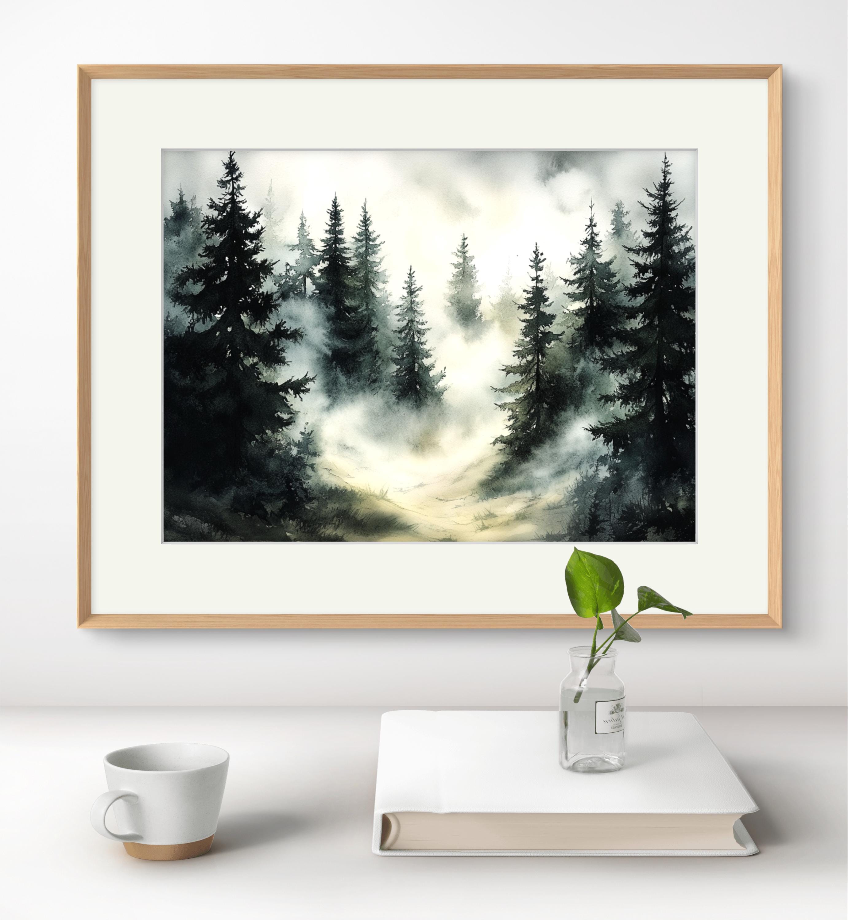 Misty Forest Art Print Pine Trees Wall Art Foggy Landscape Decor ...