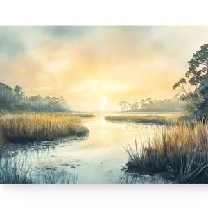 Salt Marsh Print Lowcountry Wall Art South Carolina Poster Watercolor Style Coastal Wall Decor Sunset Wall Print Beach House Art