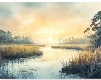 Salt Marsh Sunset Print Lowcountry Coastal Wall Art South Carolina Poster