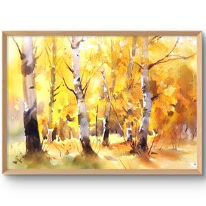 Birken Art Print Herbst Landschaft Espen Bäume Wand Kunst Colorado Aquarell Stil Birkenwald Gemälde Herbst Natur Poster