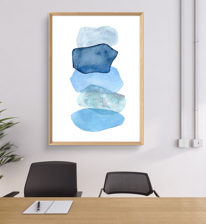 Blue Abstract Watercolor Print Minimalist Wall Art Indigo Abstraction ...
