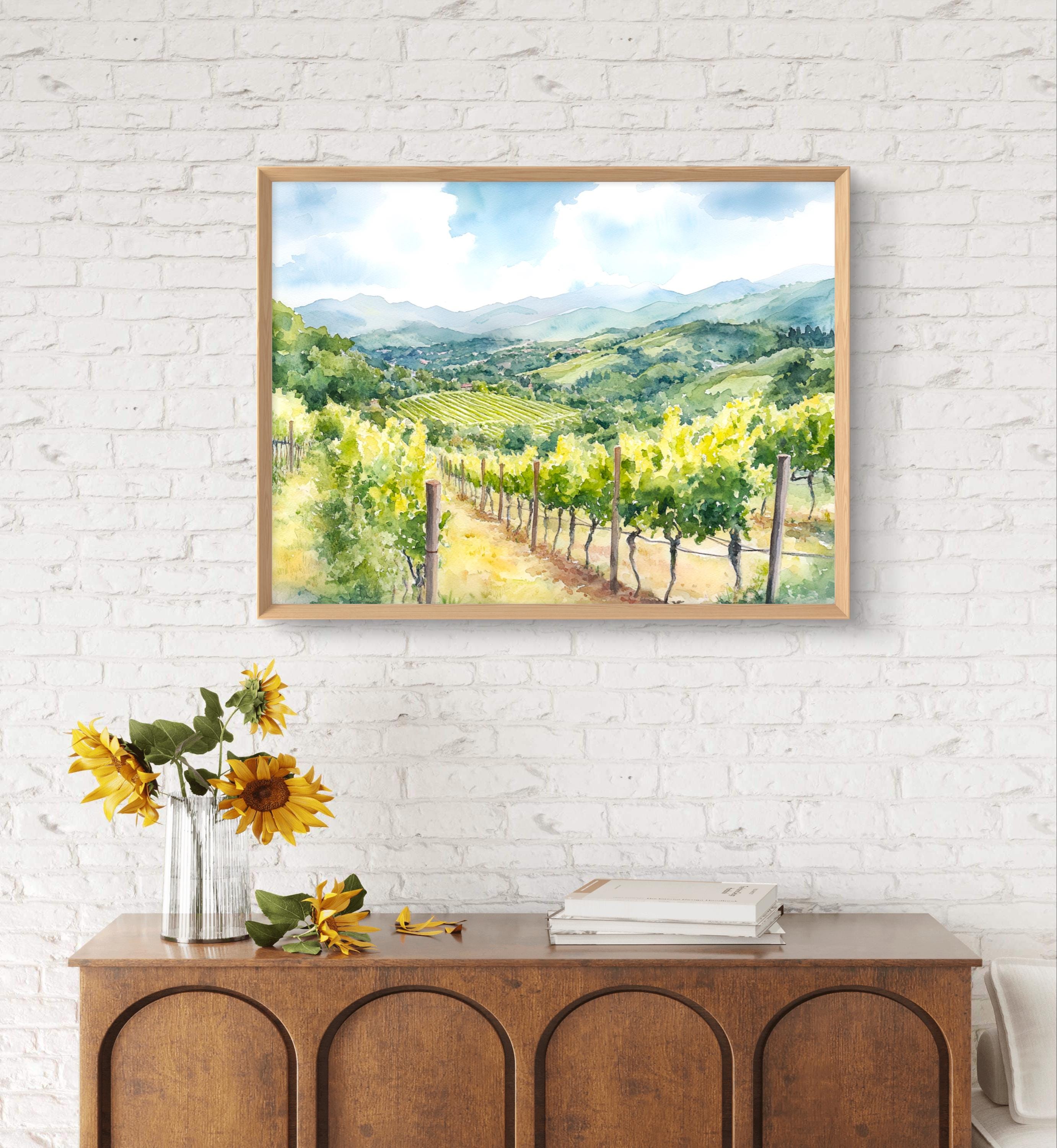 Napa Valley Vineyard Art Print California Wine Country Watercolor Style ...