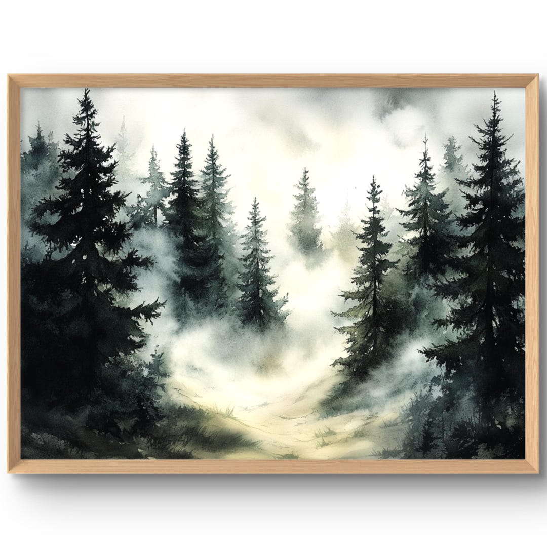 Misty Forest Art Print Pine Trees Wall Art Foggy Landscape Decor ...