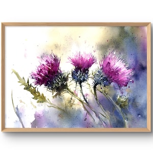 Thistle Watercolor Painting Scottish Flowers Art Print Wildflowers Wall Art Purple Flowers Art Floral Poster