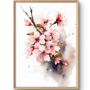 桜アートプリント 桜の木の壁アート 咲く木の絵 桜の壁アート 水彩風 春の壁飾り 木の枝のポスター