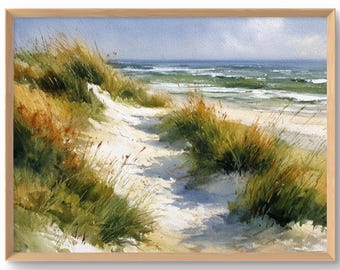 Cape Cod Dunes Art Print: Coastal Landscape, New England Watercolor Style Wall Decor