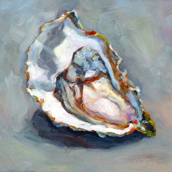 Oyster Painting Fine Art Print Kitchen Wall Art Seafood Poster Oyster Shell Original Oil Painting by Tatiana Agureeva