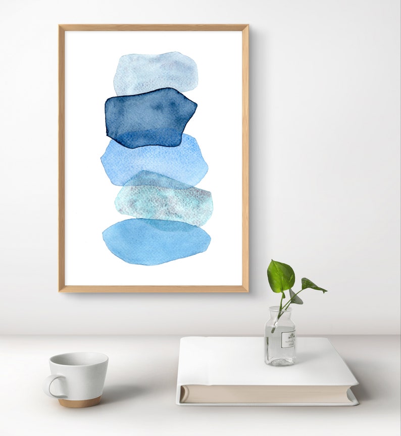 Blue Abstract Watercolor Print Minimalist Wall Art Indigo Abstraction ...
