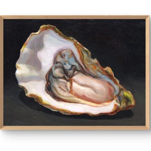 Oyster Art Print Seafood Oil Painting Kitchen Wall Art Shell Still Life Coastal Wall Decor Realistic Oyster Print from Original Artwork