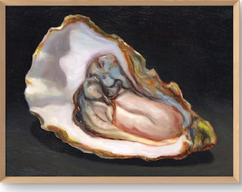 Oyster Art Print Realistische Meeresküche / Strandküche / Küstendekor vom Original-Ölgemälde