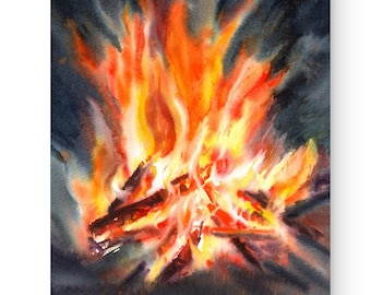 Aquarell-Kunstdruck „Lagerfeuerflamme“: Wanddekoration nach Originalgemälde