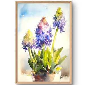 Hyacinth Art Print Floral Wall Decor Botanical Wall Art Spring Flowers Painting Cottagecore Decor Watercolor Style Poster
