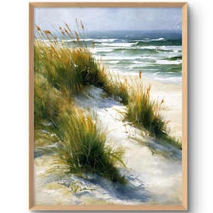 Beach Dunes Art Print Coastal Wall Art Seaside Landscape Cape Cod Sand Dune Wall Decor Beach Grass Watercolor Style Ocean Poster