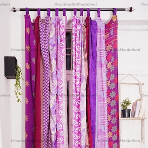 FREE SHIPPING - Indian Vintage Silk Sari Fabric Curtains Handmade Decorative Boho Hippie Curtain, Room Decor Patchwork Curtain, Window Decor