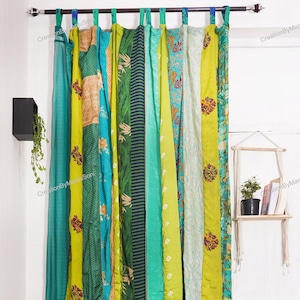 FREE SHIPPING - Indian Vintage Silk Sari Fabric Curtains Handmade Decorative Boho Hippie Curtain, Room Decor Patchwork Curtain, Window Decor