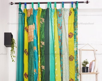 ENVÍO GRATIS - Cortinas de tela de sari de seda vintage indias hechas a mano, cortinas decorativas bohemias hippies, cortinas de patchwork para decoración de habitaciones, decoración de ventanas