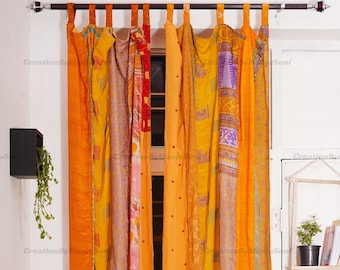 Lot de 2 rideaux indiens vintage sari multicolores en patchwork recyclé