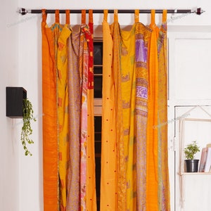 Indian Vintage Old Silk Sari Fabric Made Theme Patchwork color Curtain Door Window Curtain Home Room Door Window Curtain