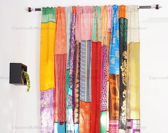 インド直輸入！ シルクサリー パッチワークカーテン 2枚セット インド直輸入！ シルクサリー パッチワークカーテン 2枚セット インド