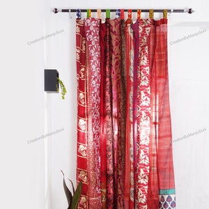 EXPRESS SERVICE of Indian Vintage Old Silk Sari Fabric Made Theme Patchwork color Curtain Door Window Curtain Home Room Door Window Curtain