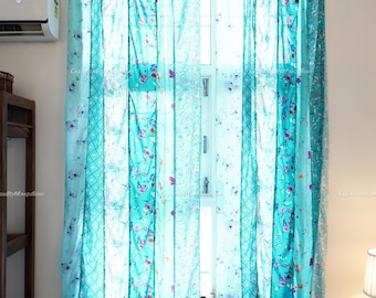 Boho Curtains Vintage Silk Sari Patchwork Panel Colorful Window Drapes Living Room Decor