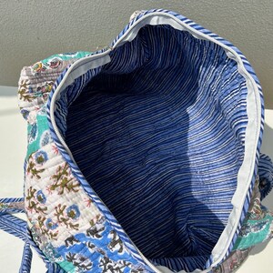 Blue - Handcrafted Ikat Patch Canvas Cotton Shoulder Bag 04