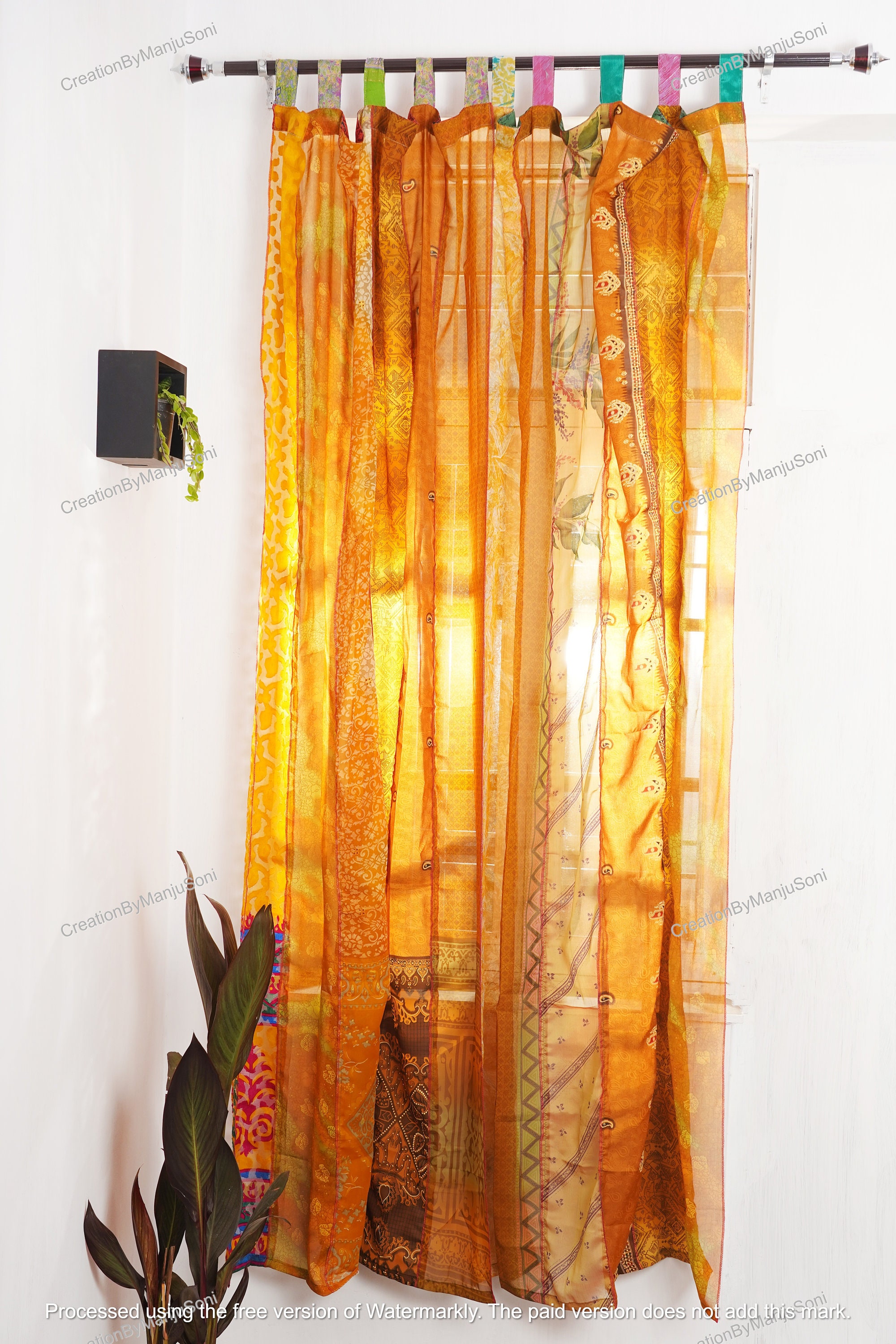 Indian Vintage Silk Sari Fabric Curtains Handmade Decorative Boho ...
