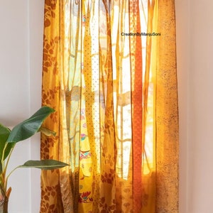 FREE SHIPPING - Indian Vintage Old Silk Sari Fabric Handmade Curtain Door Window Decor Up cycled Curtain Home Door Window Curtain