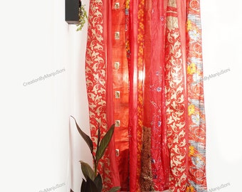 EXPRESS SERVICE of Indian Vintage Old Silk Sari Fabric Made Theme Patchwork color Curtain Door Window Curtain Home Room Door Window Curtain