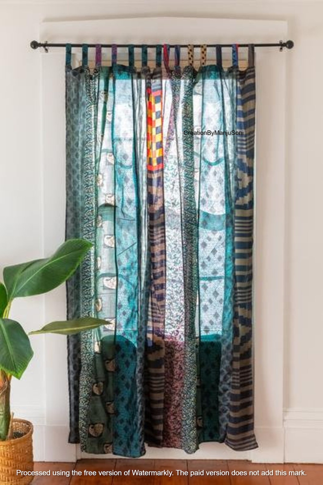 FREE SHIPPING Indian Vintage Silk Sari Fabric Curtains Handmade ...