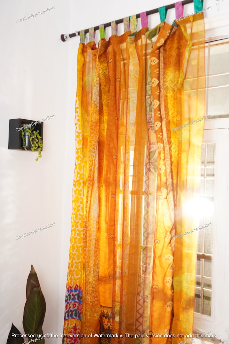 Indian Vintage Silk Sari Fabric Curtains Handmade Decorative Boho ...
