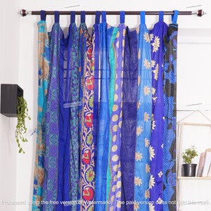 FREE SHIPPING - Indian Vintage Silk Sari Fabric Curtains Handmade Decorative Boho Hippie Curtain, Room Decor Patchwork Curtain, Window Decor Turuoise