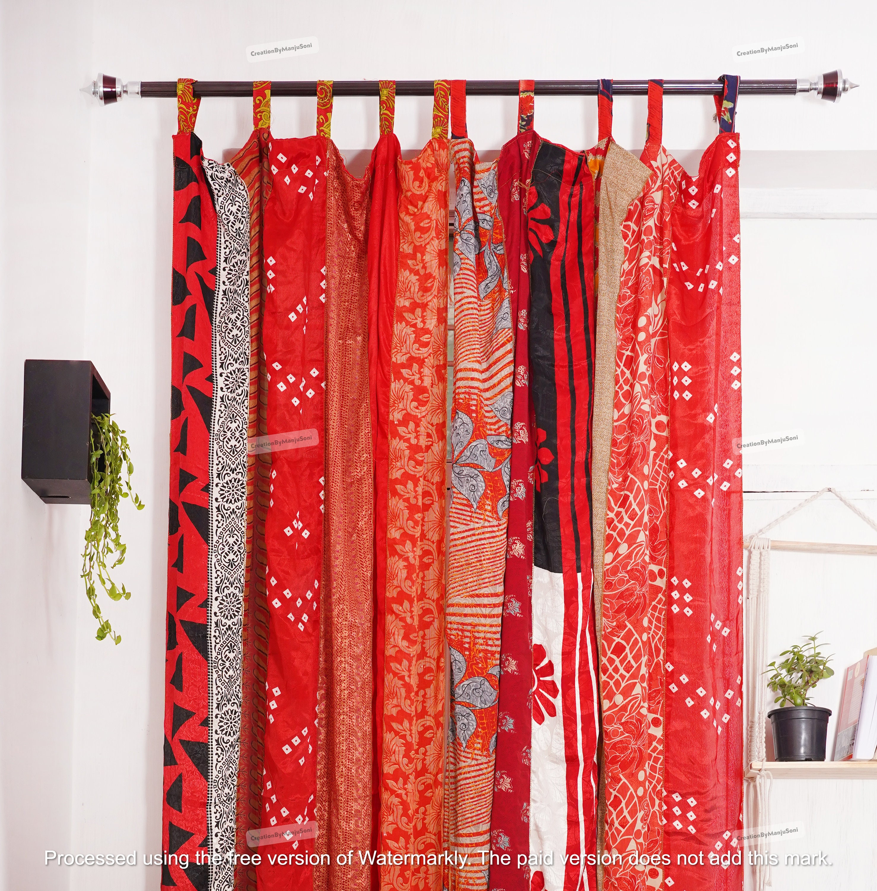 2 Cortinas De Seda Indias Estilo Boho – Patchwork, Opacas, De 105x210 Cm, Para Puerta O Ventana