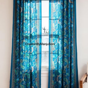 FREE SHIPPING - Indian Vintage Silk Sari Fabric Curtains Handmade Decorative Boho Hippie Curtain, Room Decor Patchwork Curtain, Window Decor