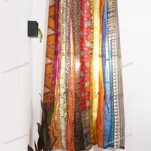 2 pcs Indian Vintage Old Silk Sari Fabric Made Theme Patchwork color Curtain Door Window Curtain Home Room Door Window Curtain
