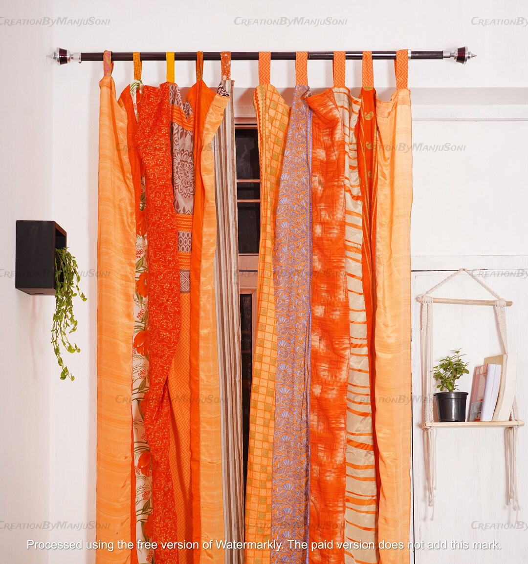 Indian Vintage Silk Sari Fabric Curtains Handmade Decorative Boho ...
