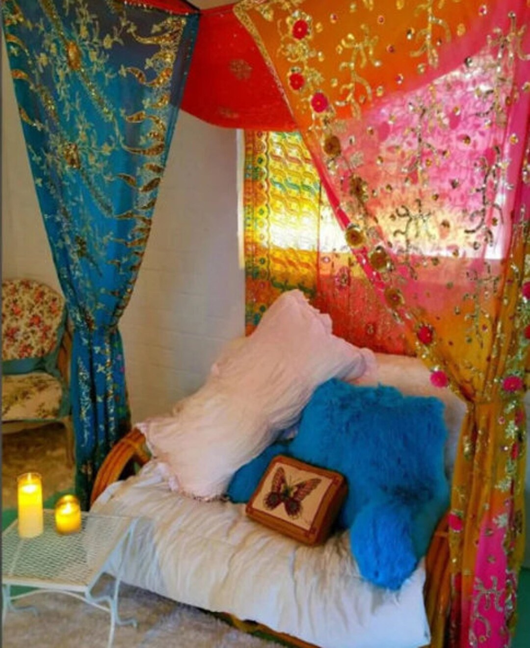 Boho Bed Canopy Bohemian Bed Canopy Boho Decor Pink Bed Canopy Etsy