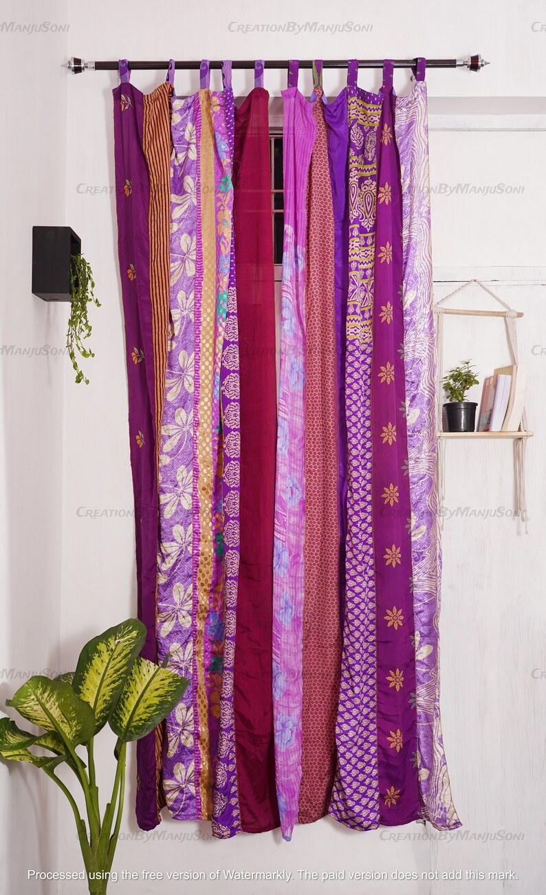 2 PCS of Indian Vintage Old Silk Sari Fabric Handmade Curtain Door ...
