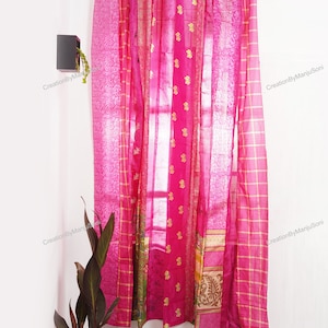 FREE SHIPPING - Indian Vintage Silk Sari Fabric Curtains Handmade Decorative Boho Hippie Curtain, Room Decor Patchwork Curtain, Window Decor